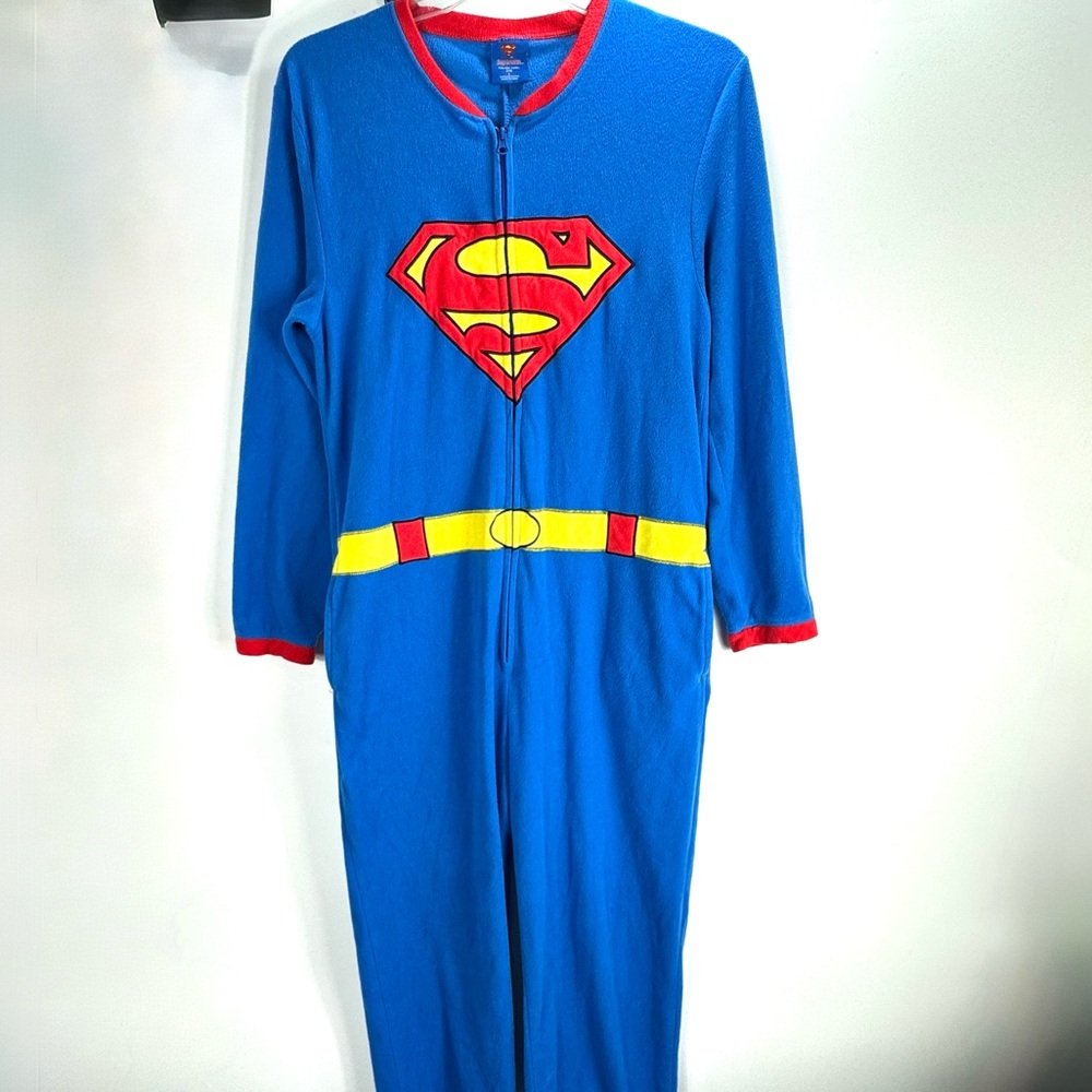 Superman Adult Men's Fleece Adult Union Jump Suit Fleece Pajamas Zip Up Large